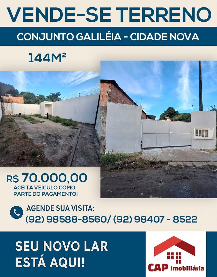 Terreno no Galiléia - Cidade Nova, murado com 144m²